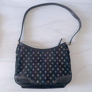 Crazy Horse x Liz Claiborne Fleur-de-lis Shoulder Bag- Black and Multicolored